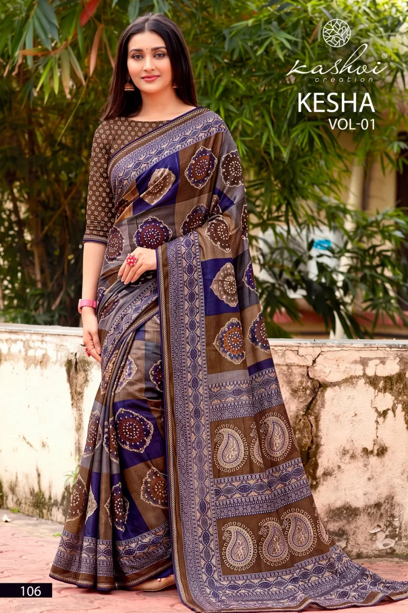 Kesha Vol 1 By Kashvi Tesla Foil Printed With Swarovski Work Saree 